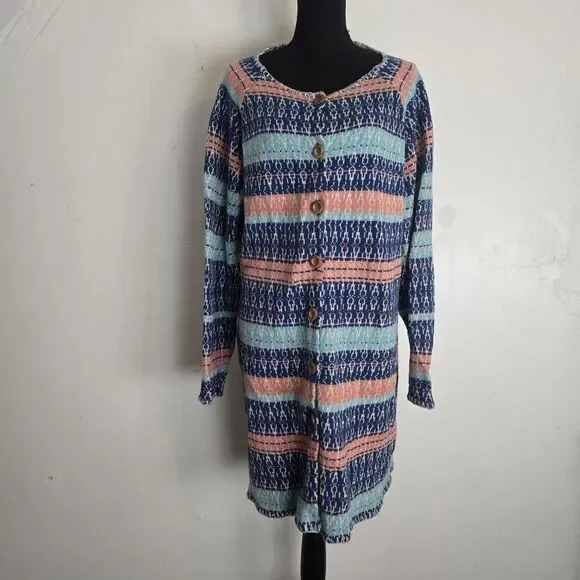 Sundance Cardigan Large Shoreline Long Wooden Button Up Boho Coastal Sweater - Picture 2 of 10